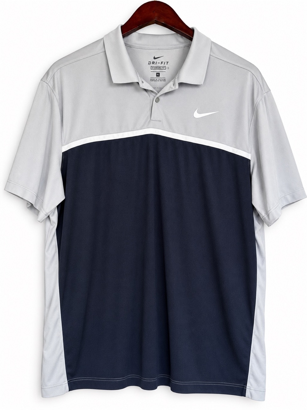 Nike Dri-FIT Men’s XL Gray Navy Colorblock Golf Polo Standard Fit